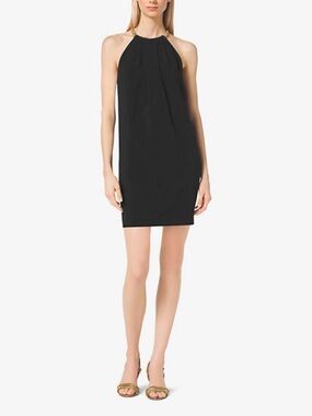 Michael Kors Black Midi Dress with Gold Chain Straps